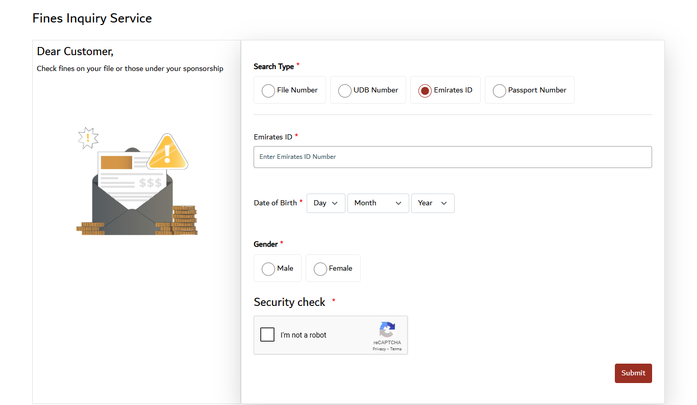 GDRFA Fine Inquiry Page Screenshot