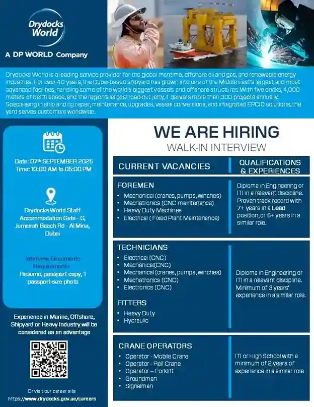 Official Job Ad for Drydocks World Walk-in Interviews