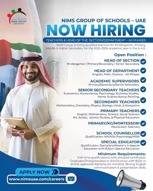 Official NIMS Group UAE job advertisement
