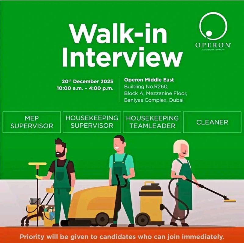 Walk-in Interview Advertisement - Operon Middle East