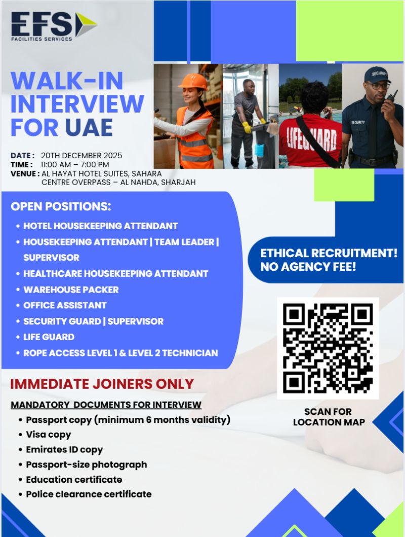 Walk-in Interview Advertisement - EFS Facilities Services