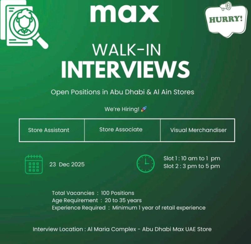 Walk-in Interview Advertisement - MAX