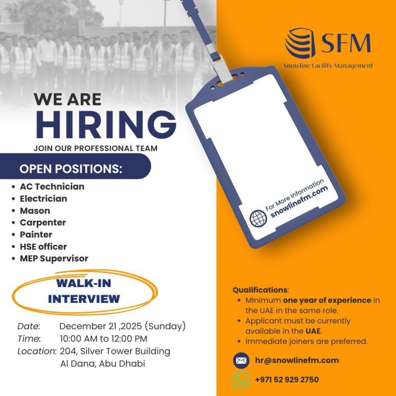 Walk-in Interview Advertisement - Snowline Facility Management