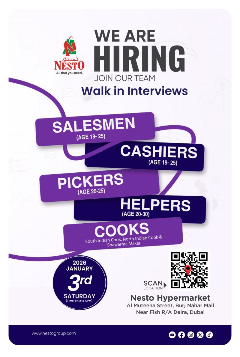 Walk-in Interview Advertisement - NESTO Hypermarket