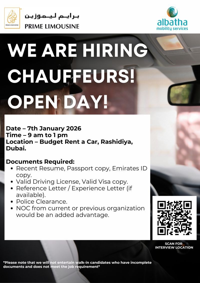 Walk-in Interview Advertisement - Prime Limousine